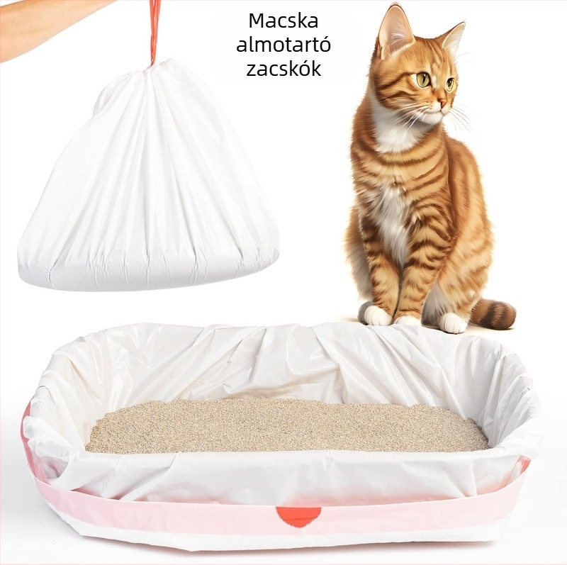 Kötözős macskaalom zacskó – Vastag PE anyagú, egyszer használatos