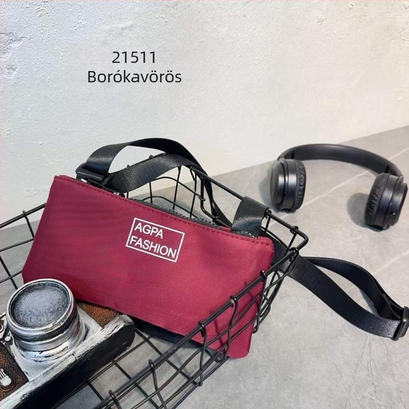 Mobiltelefon táska, kompakt nejlon válltáska, vízszintes négyzetes forma, cipzár, bélés poliészter-pamut