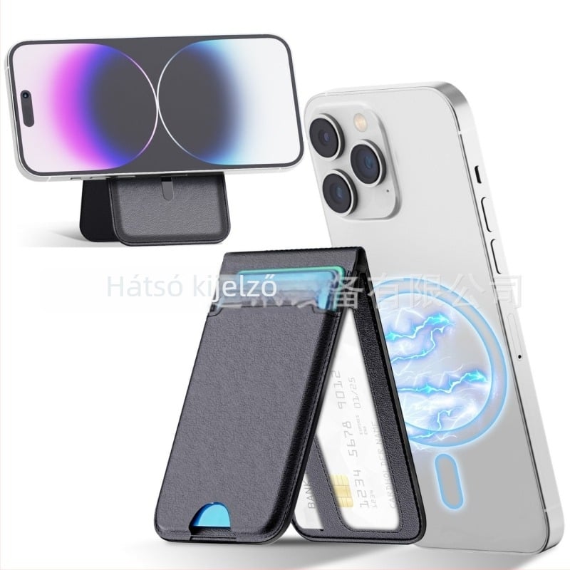 MagSafe-kompatibilis PU bőrből készült kártyatartó mágneses zsebbel, varrott kivitel — uniszex telefon táska