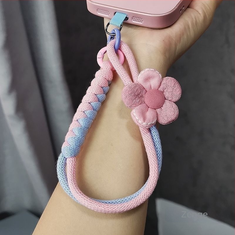 Telefon táska karkötővel — Dopamin virág minta, szőtt, műanyag anyag, női stílus