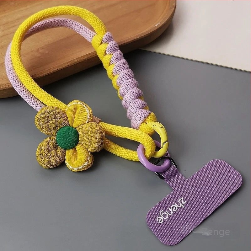 Telefon táska karkötővel — Dopamin virág minta, szőtt, műanyag anyag, női stílus