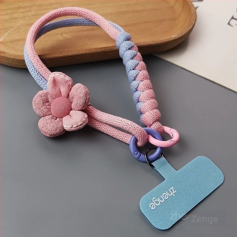 Telefon táska karkötővel — Dopamin virág minta, szőtt, műanyag anyag, női stílus