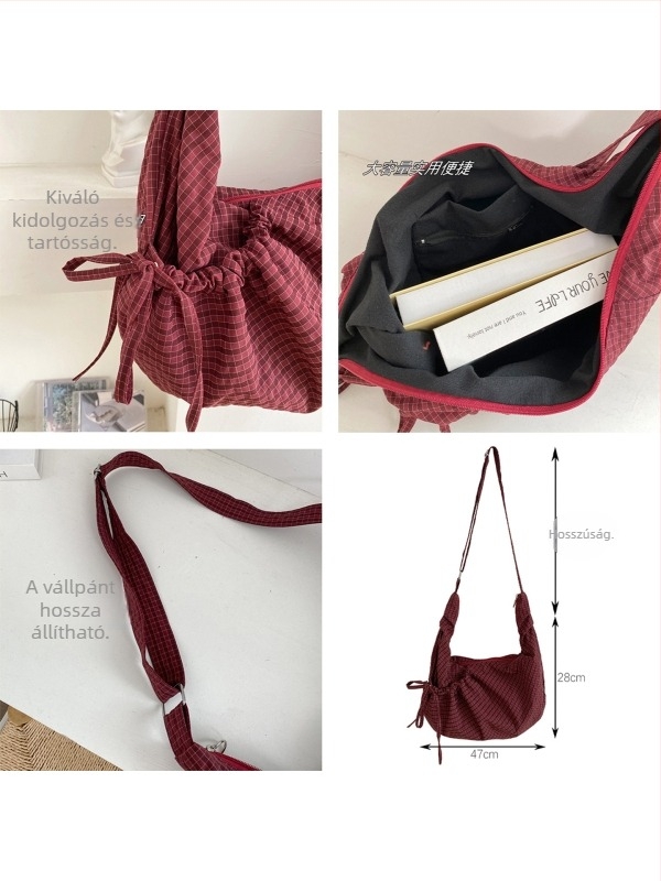 Croissant alakú crossbody táska, nylon külső, vászon belső, cipzáras nyitás, nagy kapacitás