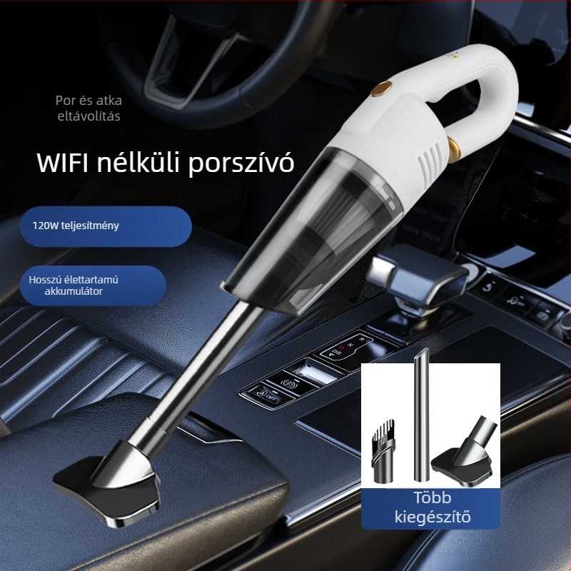 Kézi autó belső porszívó nedves és száraz tisztításhoz, 120W, 9000Pa, vezeték nélküli, újratölthető