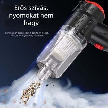Autó mini porszívó, vezeték nélkül, feltölthető, kettős használatú otthonra és autóra; szívóerő 16000Pa; feszültség 8.4V; bemeneti teljesítmény 150W