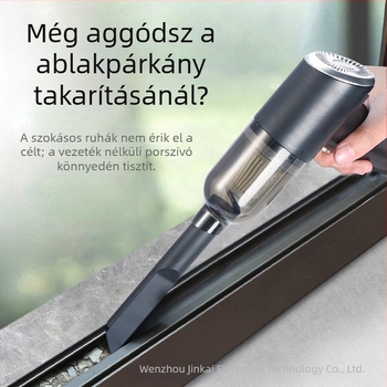 Kis hordozható vezeték nélküli autóporszívó – kézi, USB töltés, kefével, 5500 Pa szívás, 16 perc akkumulátor‑idő, autóhoz és otthonhoz