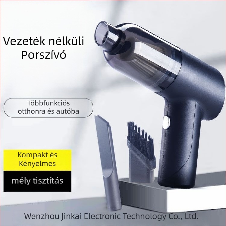 Kis hordozható vezeték nélküli autóporszívó – kézi, USB töltés, kefével, 5500 Pa szívás, 16 perc akkumulátor‑idő, autóhoz és otthonhoz