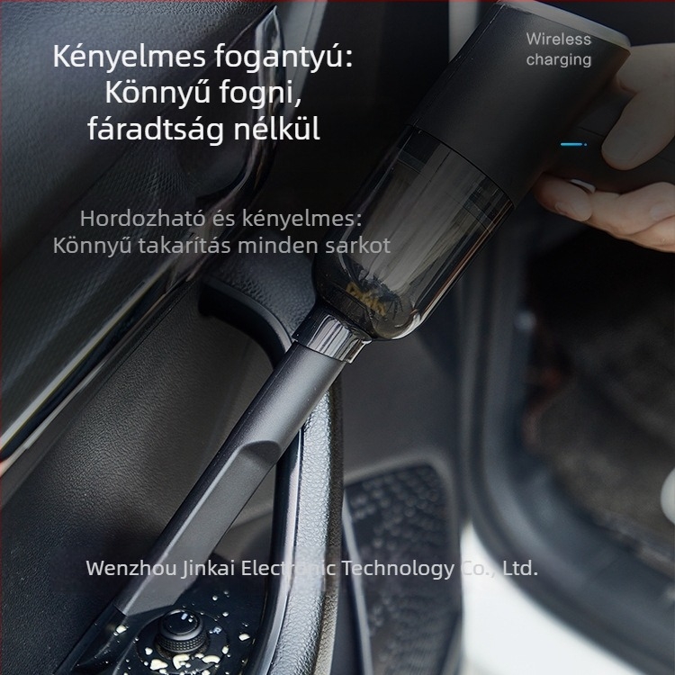 Kis hordozható vezeték nélküli autóporszívó – kézi, USB töltés, kefével, 5500 Pa szívás, 16 perc akkumulátor‑idő, autóhoz és otthonhoz