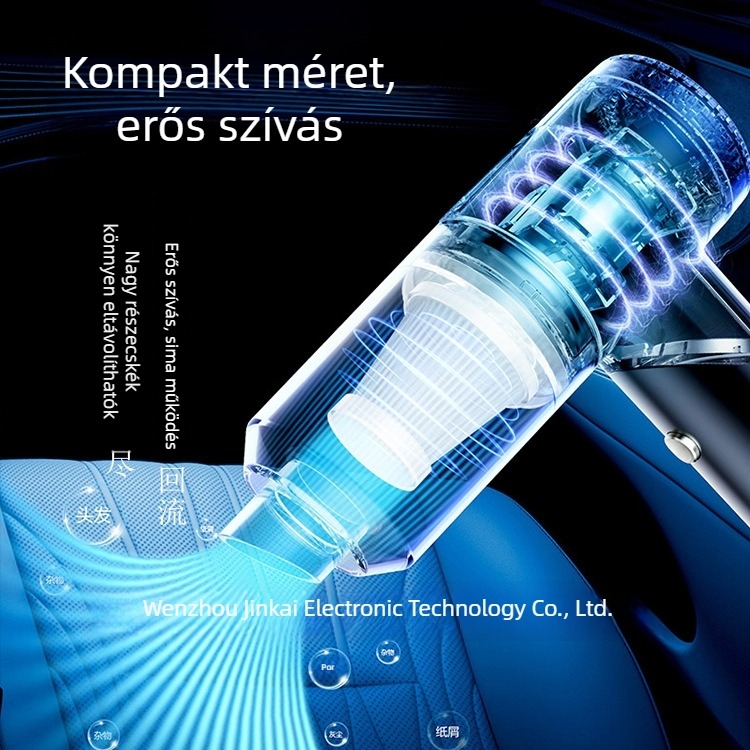Kis hordozható vezeték nélküli autóporszívó – kézi, USB töltés, kefével, 5500 Pa szívás, 16 perc akkumulátor‑idő, autóhoz és otthonhoz