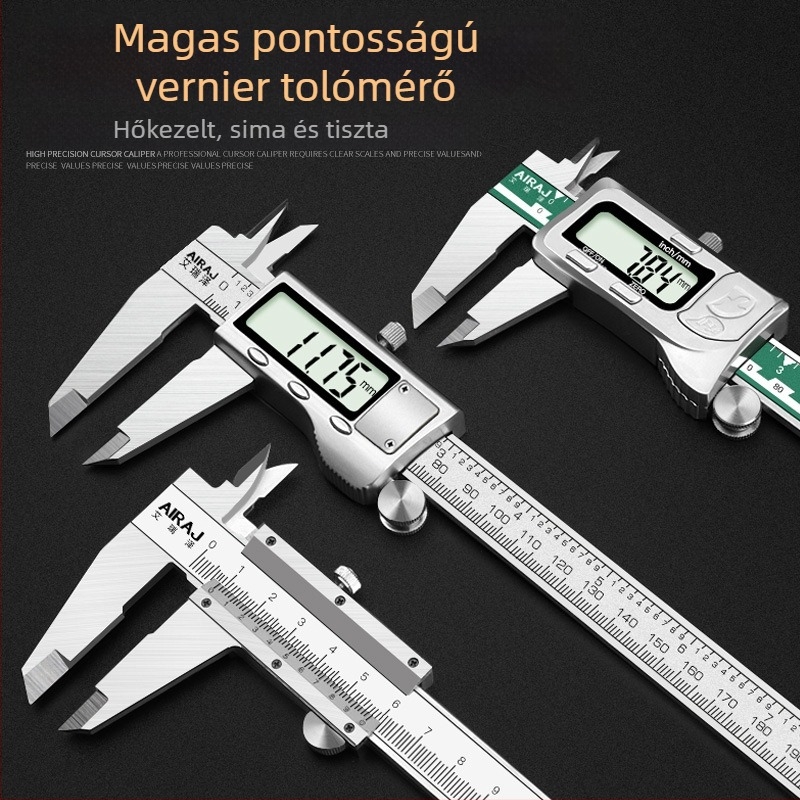 Erize digitális tolómérő, ipari minőségű rozsdamentes acél, magas pontosságú elektronikus tolómérő