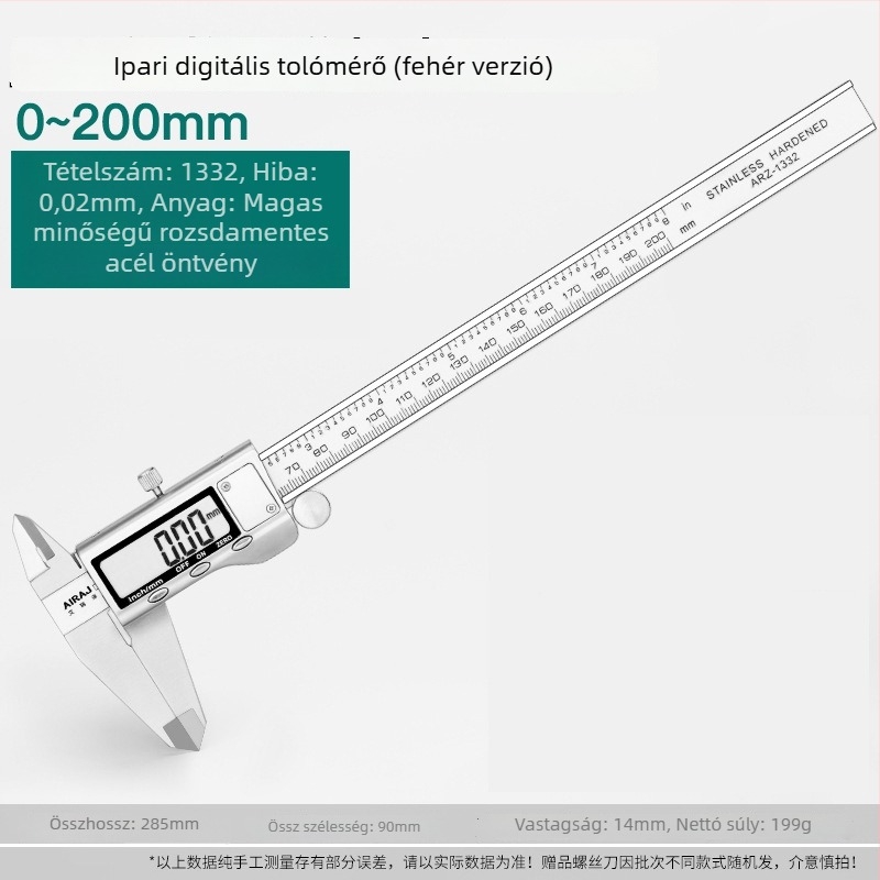 Erize digitális tolómérő, ipari minőségű rozsdamentes acél, magas pontosságú elektronikus tolómérő