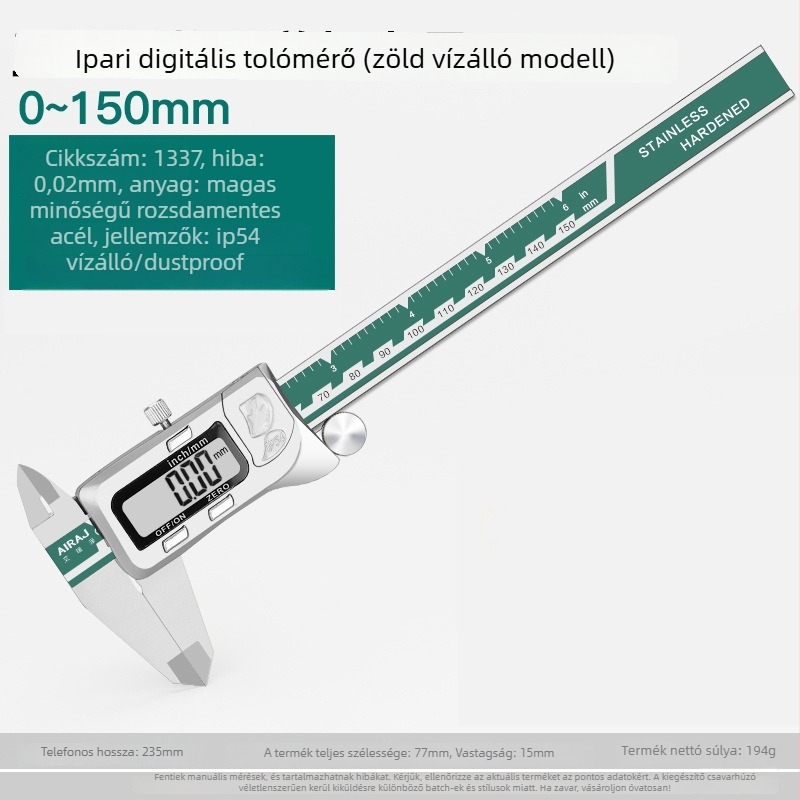 Erize digitális tolómérő, ipari minőségű rozsdamentes acél, magas pontosságú elektronikus tolómérő