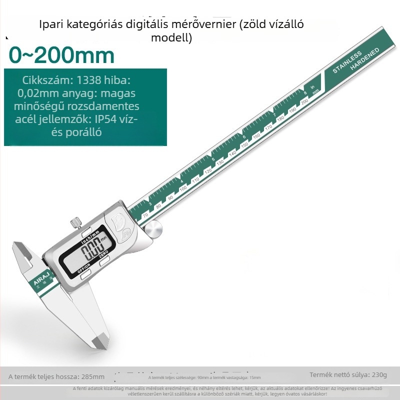 Erize digitális tolómérő, ipari minőségű rozsdamentes acél, magas pontosságú elektronikus tolómérő