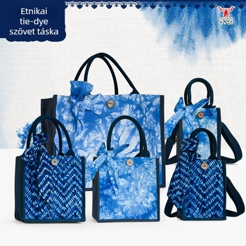 Új táska Yunnan etnikus stílusban, tie-dye vászon anyagból, kézitáska és keresztpántos válltáska, női táska, eredeti dizájn