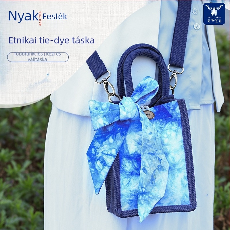 Új táska Yunnan etnikus stílusban, tie-dye vászon anyagból, kézitáska és keresztpántos válltáska, női táska, eredeti dizájn