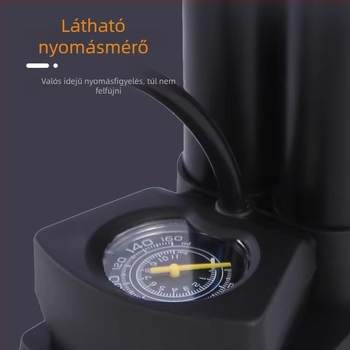 Lábpumpa kerékpárhoz, autóhoz és motorkerékpárhoz – univerzális, kompakt, egyhengeres kivitel, levegőáram 30 L/min, teljesítmény under 80 W, figyelmeztető fény, folyamatos üzem 5–20 perc