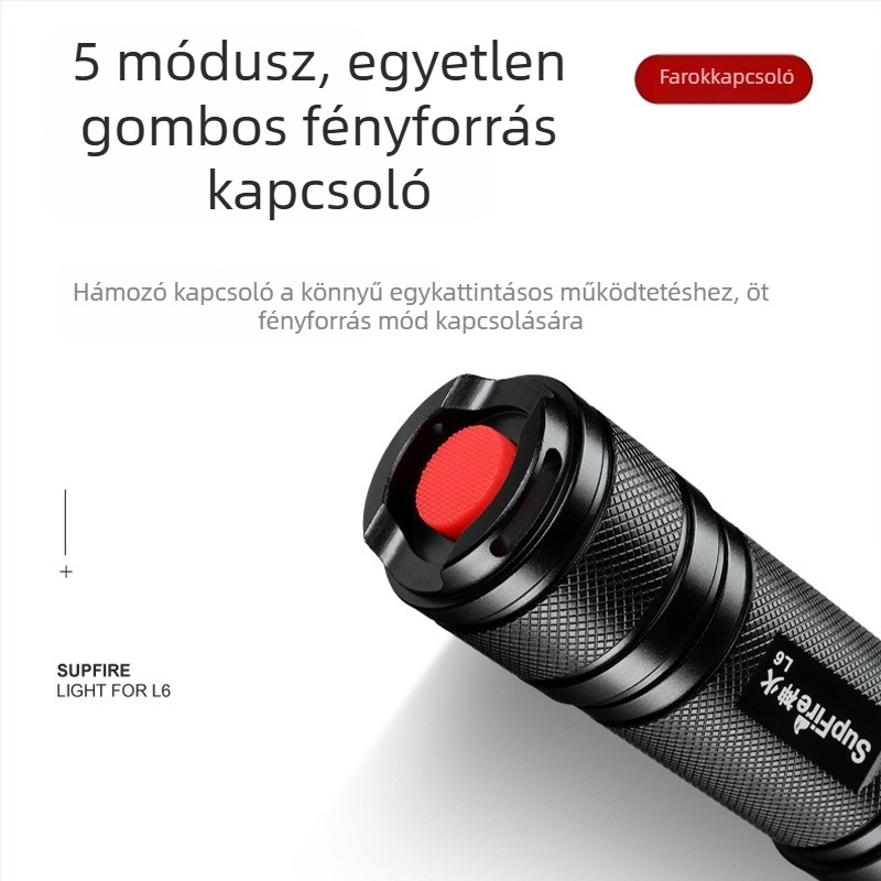 L6 LED zseblámpa - alumíniumötvözet, 3500mAh, 10W, újratölthető, kézi működtetés