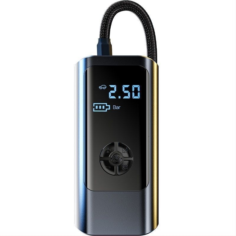 Okos autó légpumpa, mini vezeték nélküli elektromos fújó LED világítással, 12V 80W, 25 L/min, USB tápellátás, digitális kijelző és beépített Powerbank