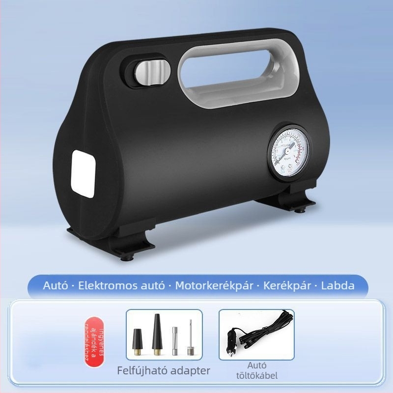 Autóval használható légpumpa digitális kijelzővel, 120 W, 3,0–3,5 m kábel, többhengeres kialakítás, univerzális, figyelmeztető fény