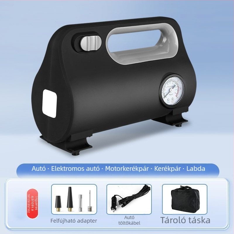 Autóval használható légpumpa digitális kijelzővel, 120 W, 3,0–3,5 m kábel, többhengeres kialakítás, univerzális, figyelmeztető fény