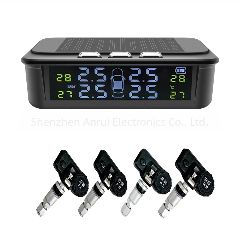 Napelemes gumiabroncs-nyomásfigyelő — Vezeték nélküli TPMS detektor LED háttérvilágítású HD kijelzővel, modell AN-5001, tartomány 0-6 bar