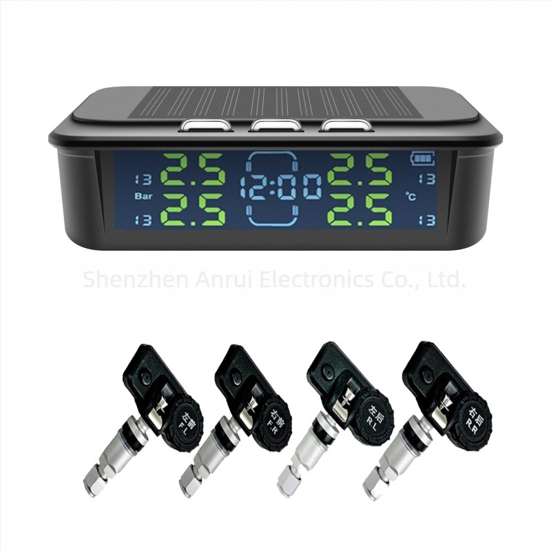 Napelemes gumiabroncs-nyomásfigyelő — Vezeték nélküli TPMS detektor LED háttérvilágítású HD kijelzővel, modell AN-5001, tartomány 0-6 bar