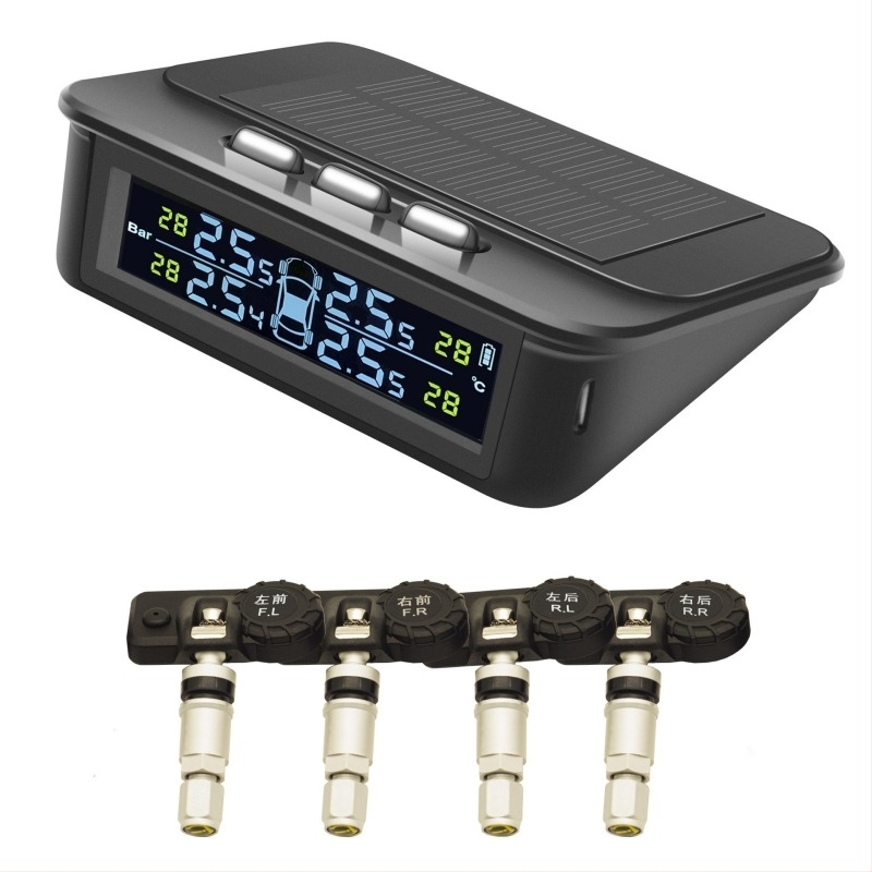Napelemes gumiabroncs-nyomásfigyelő — Vezeték nélküli TPMS detektor LED háttérvilágítású HD kijelzővel, modell AN-5001, tartomány 0-6 bar