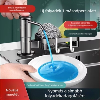Konyhai kézi nyomású folyékony szappan adagoló állvánnyal (Anyag: műanyag; Krómozott felület; Stílus: könnyed luxus; Funkció: kézi nyomás)