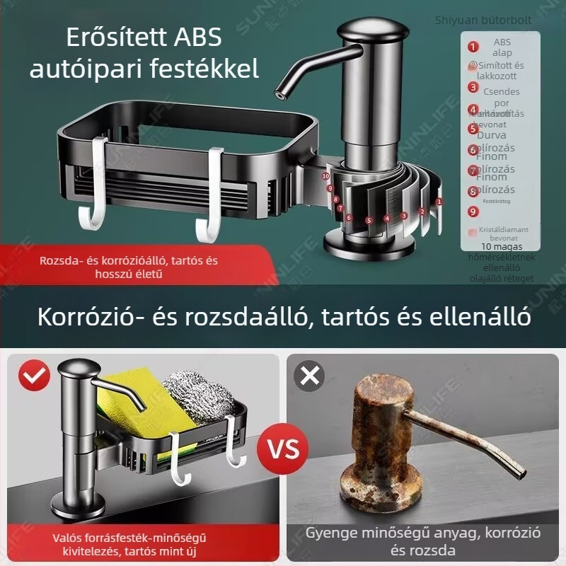 Konyhai kézi nyomású folyékony szappan adagoló állvánnyal (Anyag: műanyag; Krómozott felület; Stílus: könnyed luxus; Funkció: kézi nyomás)