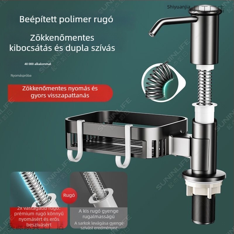 Konyhai kézi nyomású folyékony szappan adagoló állvánnyal (Anyag: műanyag; Krómozott felület; Stílus: könnyed luxus; Funkció: kézi nyomás)