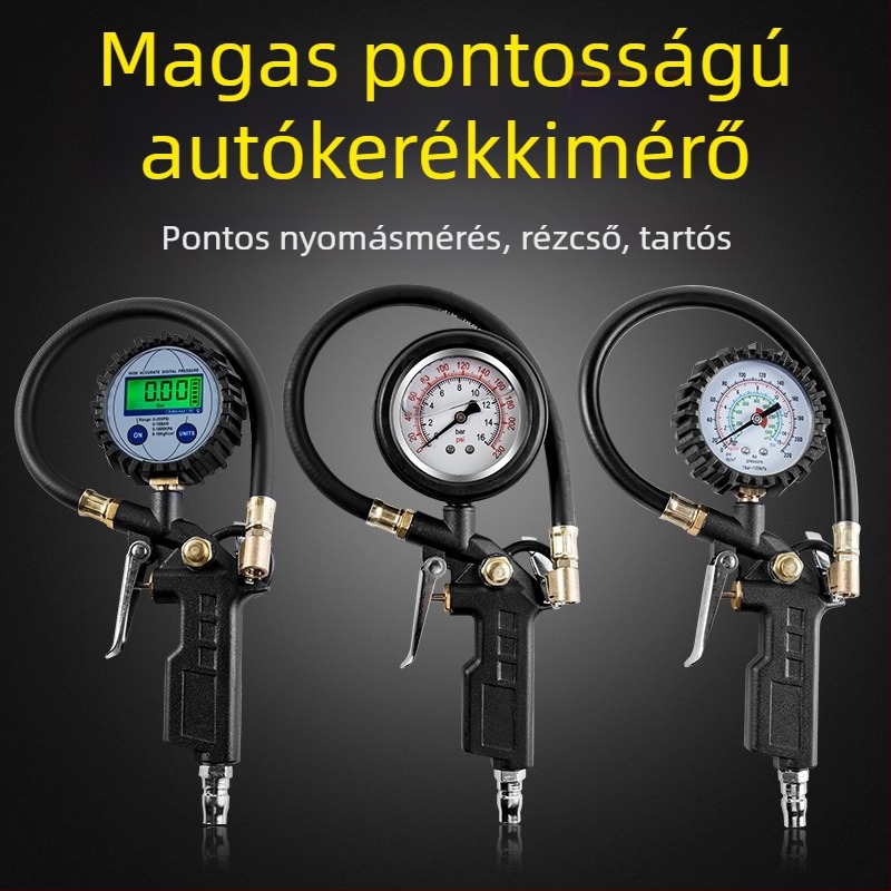 Gumiabroncsnyomás-mérő inflációs fejjel és számláló kijelzővel – mechanikus autó guminyomás-mérő