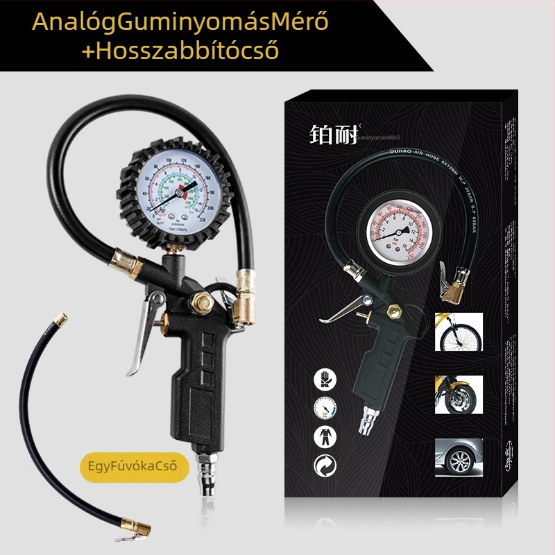 Gumiabroncsnyomás-mérő inflációs fejjel és számláló kijelzővel – mechanikus autó guminyomás-mérő