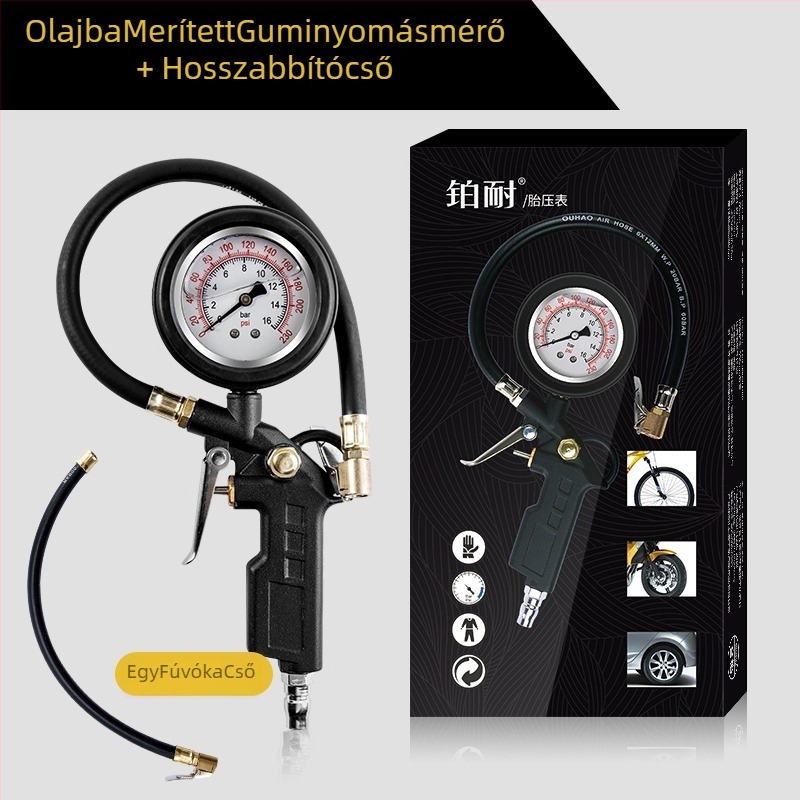 Gumiabroncsnyomás-mérő inflációs fejjel és számláló kijelzővel – mechanikus autó guminyomás-mérő