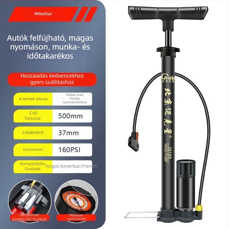 Nagynyomású kézi pumpa kerékpárokhoz, motorkerékpárokhoz és elektromos járművekhez – gyors felfújás, univerzális, háztartási használatra