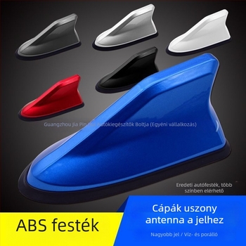 Autó Shark‑fin antenna jeljelzéssel, univerzális, ragasztó telepítés, 12V, 0.1A, élettartam 100000 óra