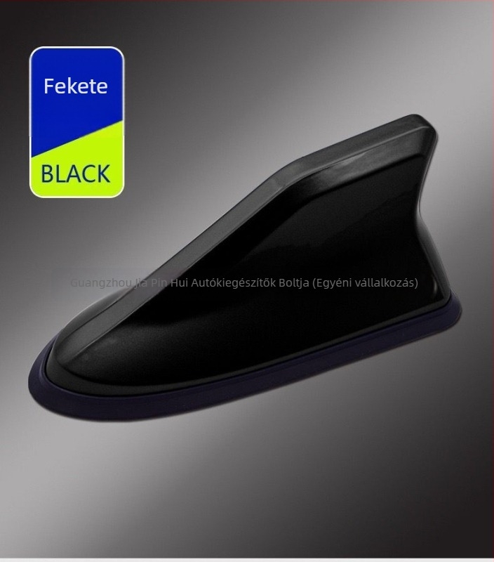 Autó Shark‑fin antenna jeljelzéssel, univerzális, ragasztó telepítés, 12V, 0.1A, élettartam 100000 óra