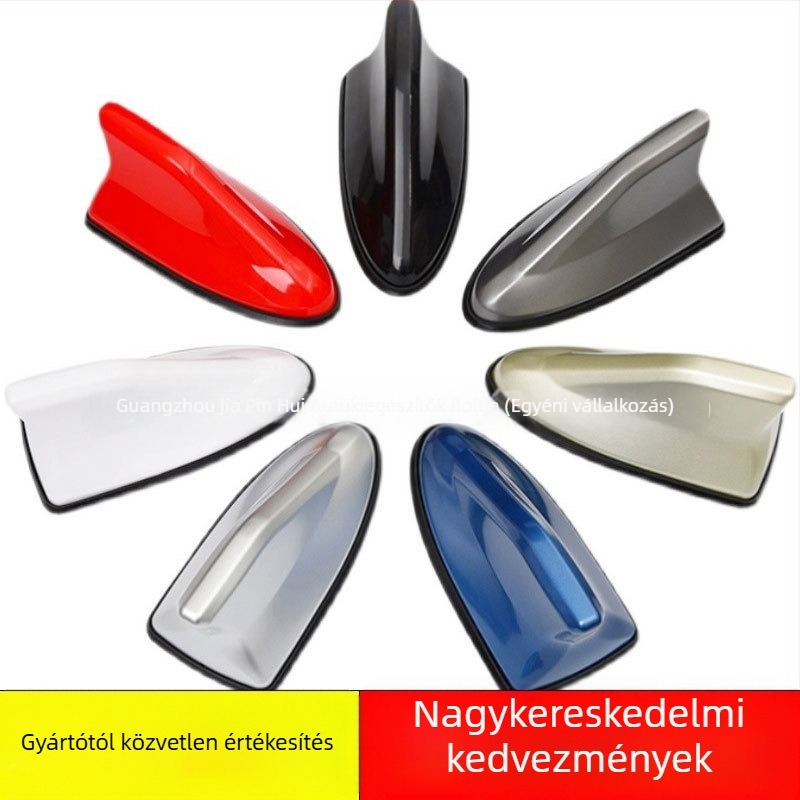 Autó Shark‑fin antenna jeljelzéssel, univerzális, ragasztó telepítés, 12V, 0.1A, élettartam 100000 óra