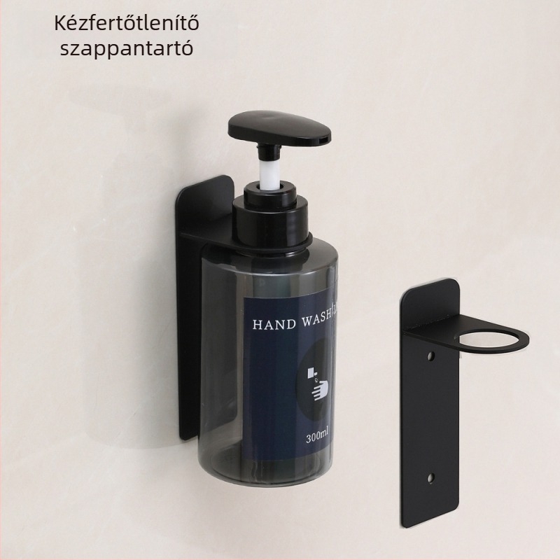 Fali mosó- és szappan adagoló és üvegtartó fürdőszobához - szénacélból, 300 ml kapacitás, kézi nyomásos működés, modern minimalista stílus, szállodai használatra