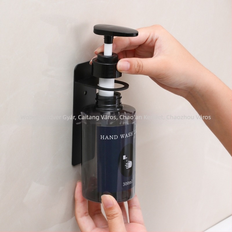 Fali mosó- és szappan adagoló és üvegtartó fürdőszobához - szénacélból, 300 ml kapacitás, kézi nyomásos működés, modern minimalista stílus, szállodai használatra
