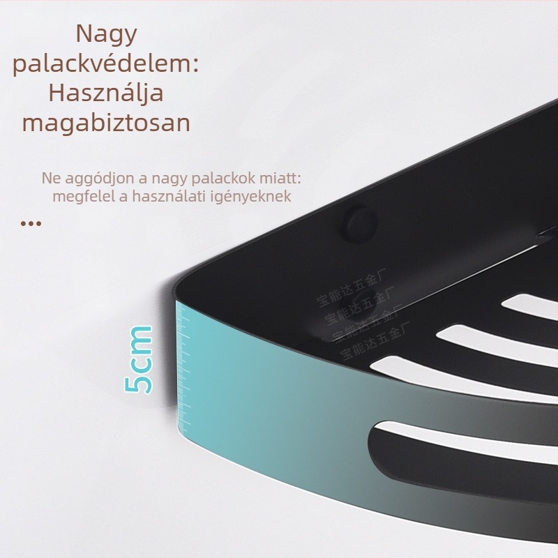 Rozsdamentes acél háromszög sarokpolc fürdőszobához, 1 szint, csavaros szerelés, polírozott felület, teherbírás 1 kg