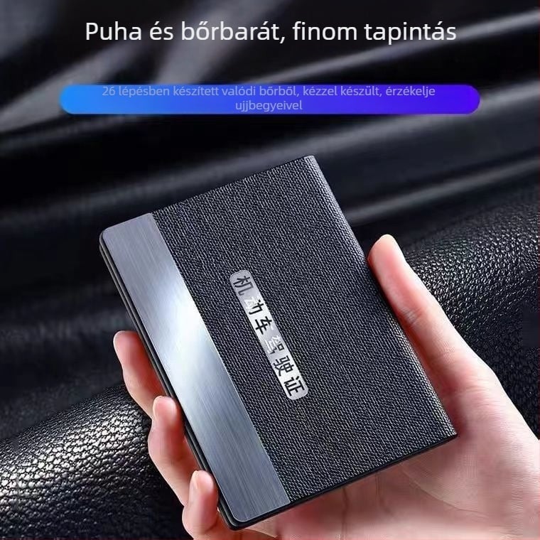 PU bőr vezetői jogosítvány és forgalmi engedély kártyatartó, 2-az-1-ben védőtok, lézergravírozott, utcai stílus, 4 kártya befogadása