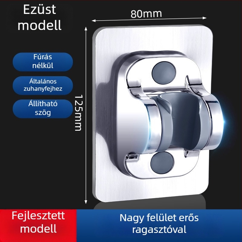Lyukmentes zuhanytartó szívófalra szerelhető, állítható tömlő rögzítő, ABS, modern minimalista fürdőszobai kiegészítő