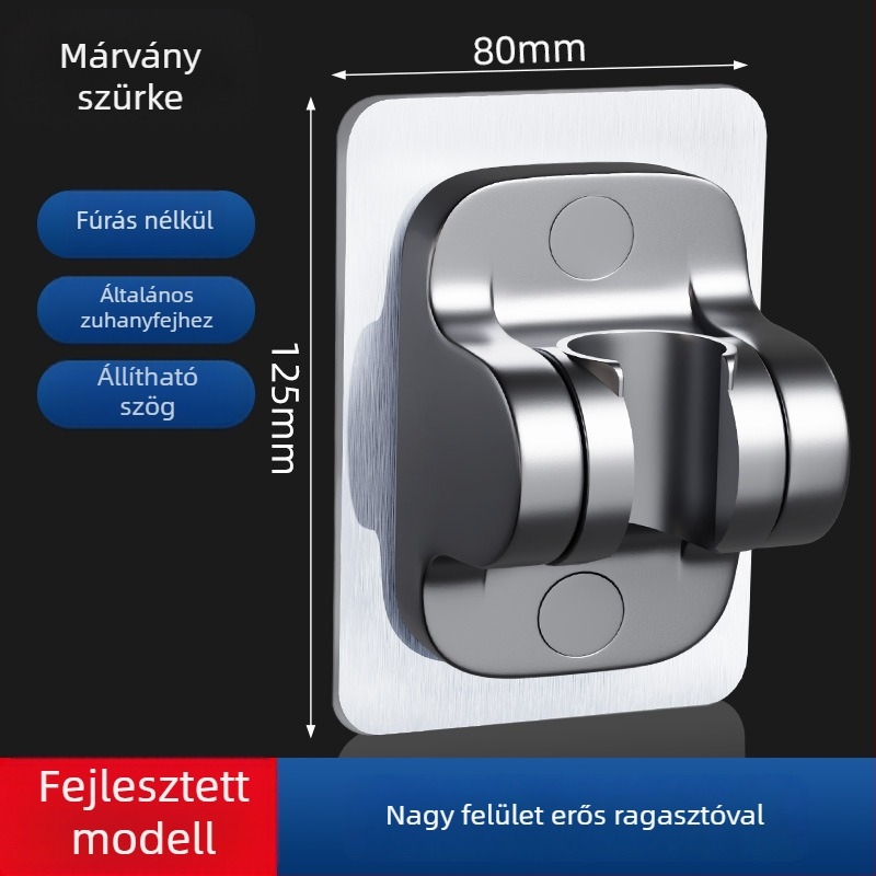 Lyukmentes zuhanytartó szívófalra szerelhető, állítható tömlő rögzítő, ABS, modern minimalista fürdőszobai kiegészítő