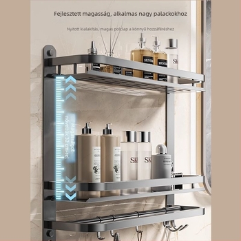 Fürdőszobai falra szerelhető tároló | fúrás nélküli szerelés | 304 rozsdamentes acél | törölközőtartó | nordikus stílus | 1 réteg | spray-plasztik felület