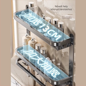 Fürdőszobai falra szerelhető tároló | fúrás nélküli szerelés | 304 rozsdamentes acél | törölközőtartó | nordikus stílus | 1 réteg | spray-plasztik felület