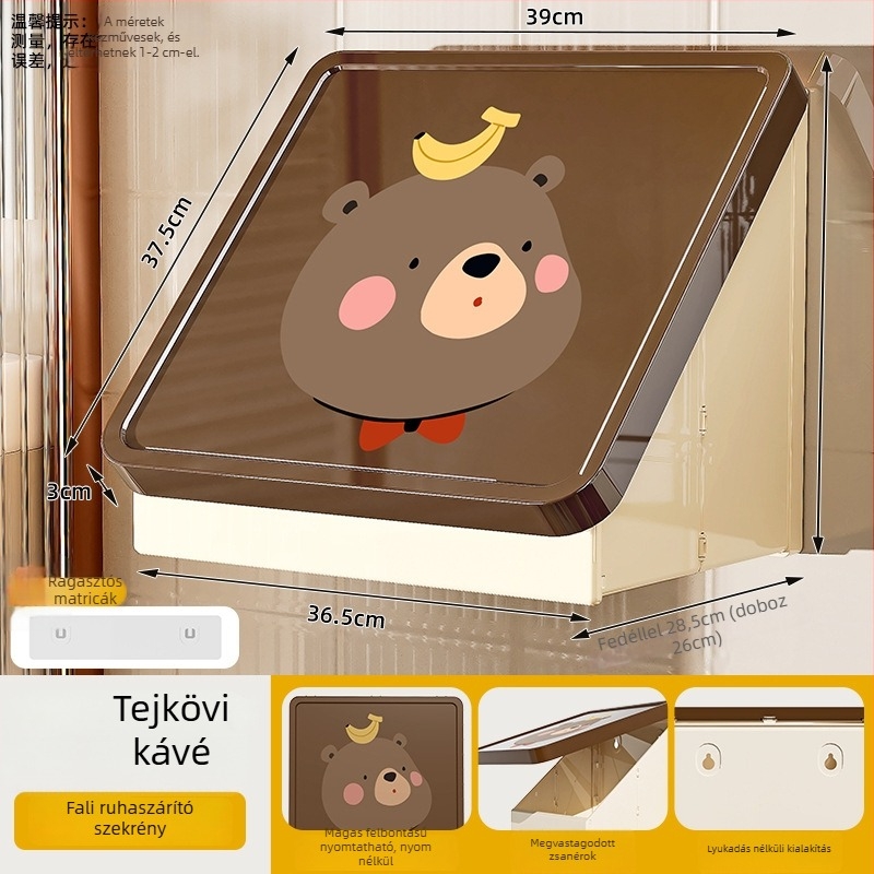 Műanyag fürdőszobai falra szerelhető összecsukható tároló szekrény rajzfilm-stílusban, egy polccal