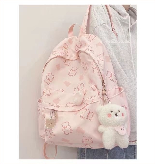 Mackó mintás hátizsák Harajuku Ulzzang stílusban, vízálló, kapacitás 36–55L, 15 colos laptophoz illeszkedik, Oxford anyag, légpárnás vállpántok