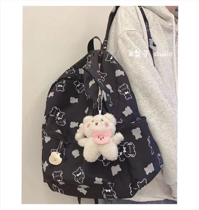 Mackó mintás hátizsák Harajuku Ulzzang stílusban, vízálló, kapacitás 36–55L, 15 colos laptophoz illeszkedik, Oxford anyag, légpárnás vállpántok