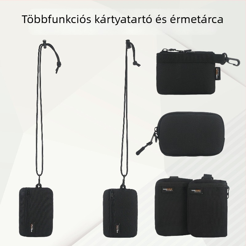 Többcélú nyakpénztárca, érmeivel, útlevél- és kártyatartóval, könnyű kulcstartó táska