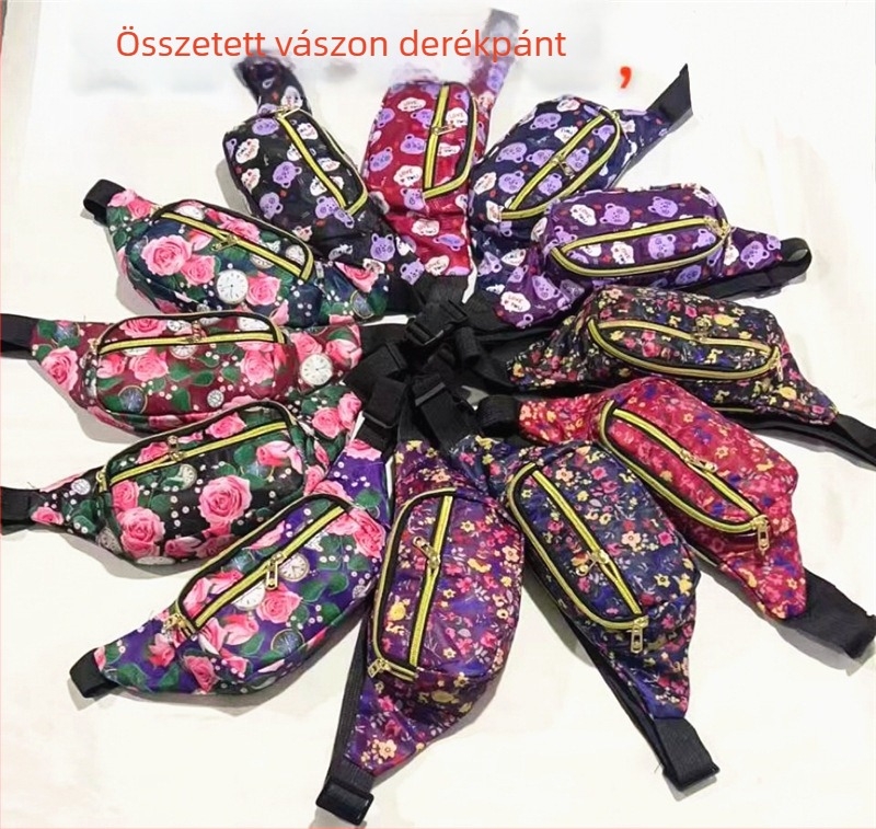 Férfi váll- és derékpántos táska – vászon, virágmintás, poliészter bélés, 2025 tavasz